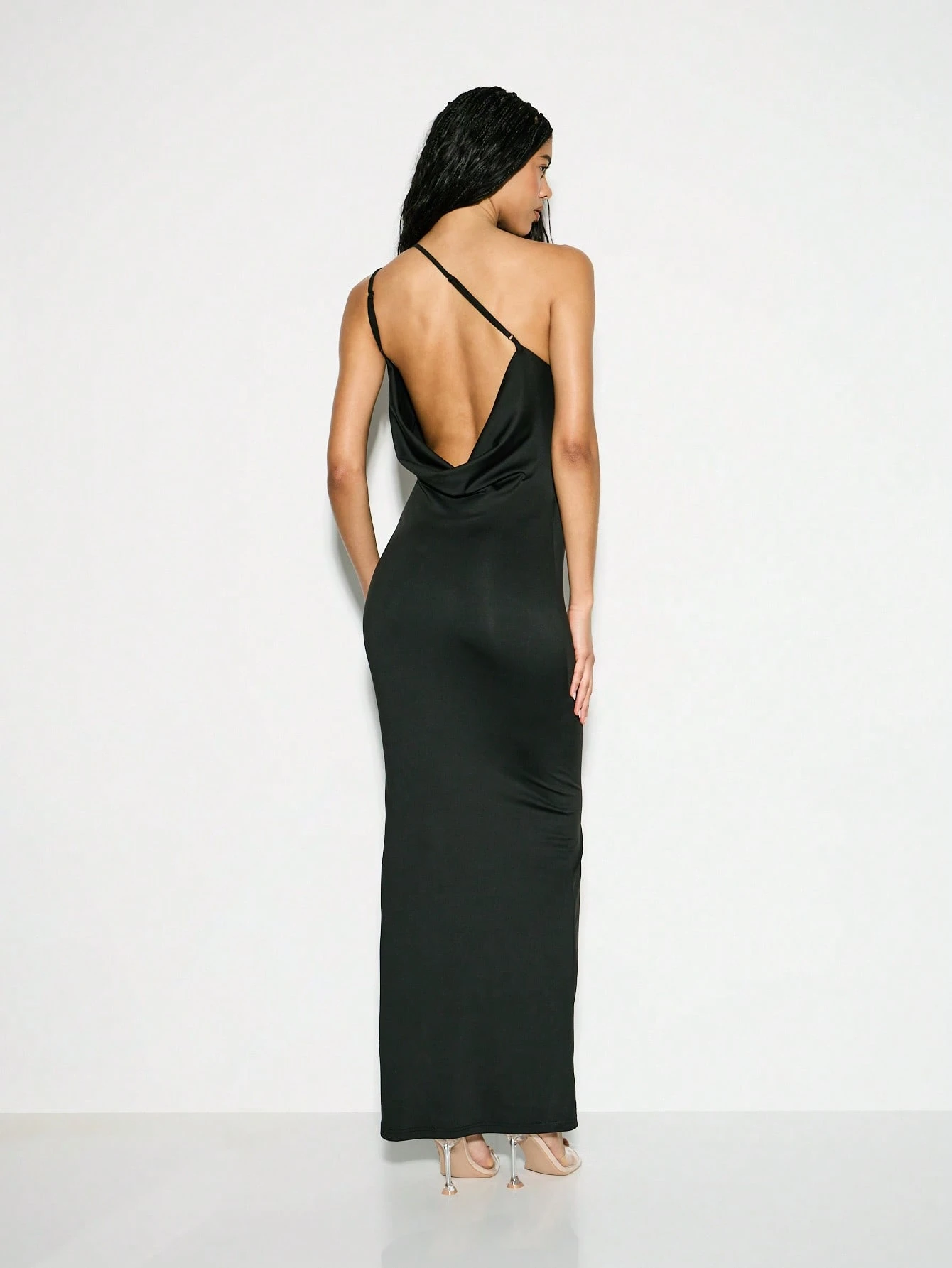 KIZN Robe longue élégante à une épaule et dos bénitier