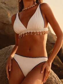 Anewsta Women Vintage Flounced Swimsuit Set, Summer - White - View 1