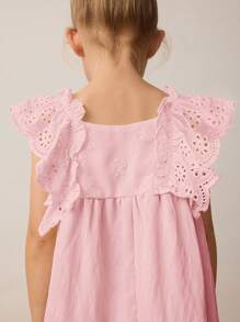 Maija Kids Maija Kids Vestito da ragazza giovane stile primavera/estate con maniche a palloncino arricciato e ricamato, decorato con ricami 3D, vestito casual a-line morbido e tinta unita color albicocca, adatto per uso quotidiano, uscite, vacanze, campagna