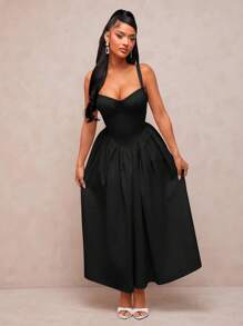 SHEIN SXY Vintage Elegant Sexy Solid Color Apricot Khaki Sleeveless Dress, Princess Style Tulle Skirt, Romantic For Valentine's Day Date, Party, Birthday, Graduation, Formal Occasion, Daily Wear, Holiday, Beach