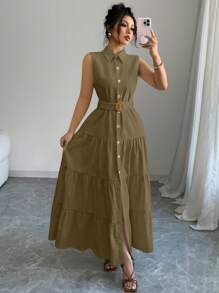 Elenzga 女式领扣系带连衣裙