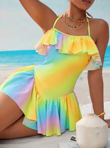 SHEIN Swim Casual Summer Holiday Beach One-Piece Swimsuit, Material - Multicolor - View 1