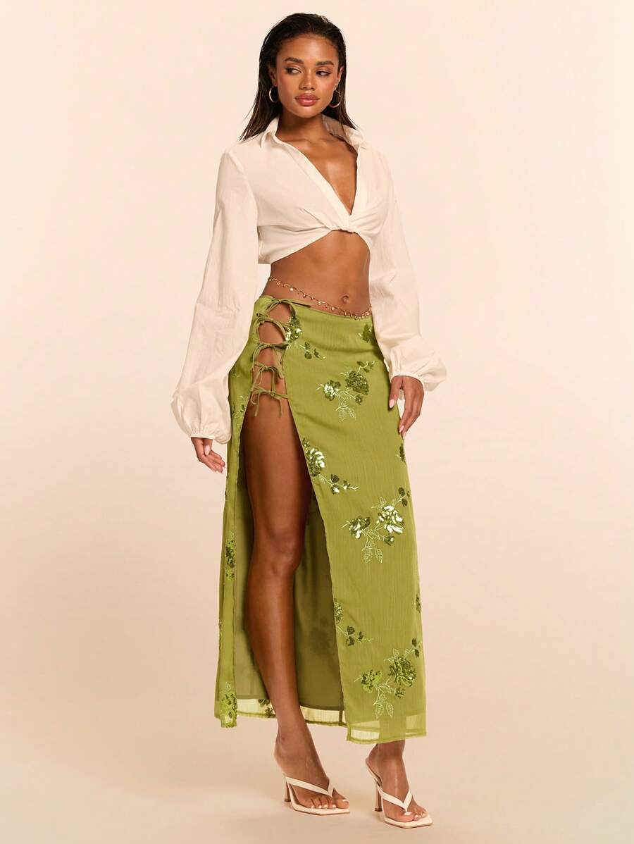 SHEIN BAE 女式高开叉性感时尚短裙，适合夏季/泳衣/夏季/海滩/女士沙滩装/女士度假装/海滩/度假/泳装罩衫/沙滩裙/女士泳装罩衫/下装