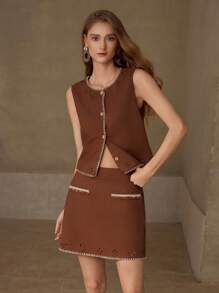 MOTF EYELET EMBROIDERY BUTTON UP TANK TOP