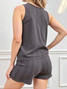 SHEIN EZwear 2件套加大码无袖上衣和短裤 - 黑色 - 查看 2