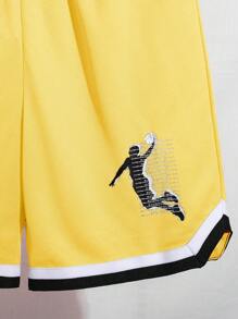 Conjunto de 2 piezas de camiseta de manga corta con cuello redondo y estampado de letras, y pantalones cortos informales y deportivos, adecuado para viajes, escuela, uso diario y actividades deportivas, para niño pre-adolescente, primavera/verano