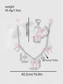 ROMWE Kawaii Bộ 2 món/Bộ thời trang nữ tính dây chuyền bạc ren nơ ngôi sao phụ kiện túi + nơ acrylic rỗng ngọc trai giả nhựa ngôi sao trái tim móc khóa tự làm, phong cách Hàn Quốc dễ thương dành cho phụ nữ, thích hợp để đeo hàng ngày và làm quà tặng ngày lễ - Hồng - Xem 3