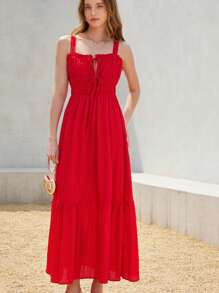 Aveloria Rosie Elegante abito lungo a-line da donna in stile francese, con scollo a bretelle, vita arricciata e balza con volant