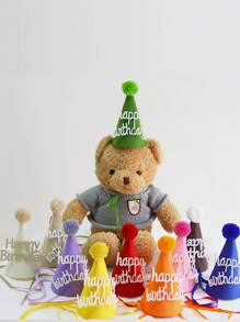 SHEIN 1pc 17.5*12Cm Thick Felt Material Large Pompom Party Hat, Happy Birthday Letter Printed Party Hat, Birthday Headdress Hairpin, Birthday Gift, Birthday Decoration, Nine Colors Available