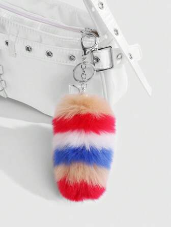 Grunge Punk 1pc Ins Korean Stylish Vintage Elegant Multi-Color Faux Fur Mini Animal Tail DIY Keychain Pendant For Bags, Fashionable Gift For Women And Girls, Suitable For Daily Wear And Holidays