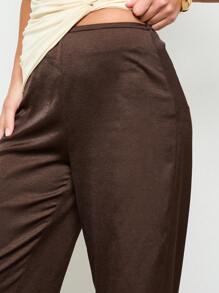 AiiRZ Bias Satin Flared Trousers Work Pants - Brown - View 5