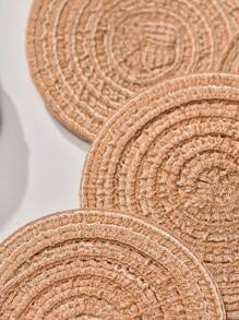 4pcs/Set Polyester Table Cup Coaster, Minimalist Round Coaster For Home - Khaki - View 6