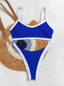 Swim Nautrix Traje de baño de una pieza para mujer SPRTY con diseño patchwork, cuello en V, espalda descubierta, sólido y con costuras de contraste, chaleco anti-salpicaduras para actividades acuáticas, traje de baño de verano para playa y natación - Azul y blanco - Ver 5