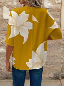 EMERY ROSE Blusa holgada de estilo casual con estampado floral y cuello en V de manga 3/4, adecuada para el verano