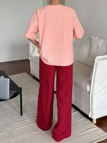 Livesso 女士舒适兔子印花短袖上衣和裤子睡衣套装，夏季