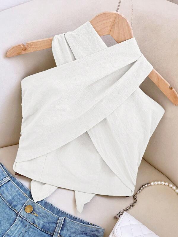 Travachic Women's New Stylish Summer Solid Color Elegant Halter-Neck Slim-Fit Versatile Backless Top,Suitable For Holiday, Date, Afternoon Tea, Western, Cruise, Beach, Island, Road Trip, All Seasons, Music Festival, Boho Vacation,Bohemian Vacation,  Chill Autumn,Elegant Tops For Women