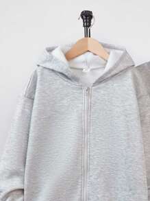 Conjunto de 3 piezas de ropa casual para niños preadolescentes: sudadera cuello redondo de unicolor, chaqueta con capucha de cremallera y pantalones de chándal de punto cálido