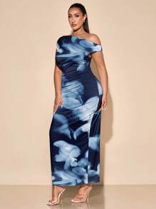 SHEIN BAE Plus Size Casual Asymmetrical Shoulder Summer Dress,Birthday Dresses For Women Chic Dress - Multicolor - View 4