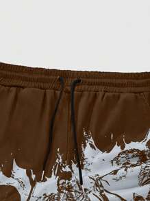 ROMWE MEN Goth Quần short bóng rổ thể thao 2 trong 1 in hình rồng cho nam, Xuân/Hè - Cà phê nâu - Xem 5