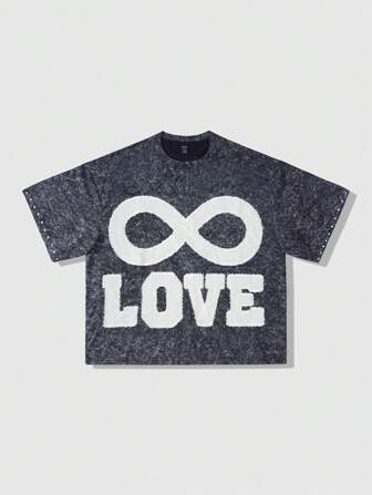 Street Life T-shirt à manches courtes coupe ample pour homme avec patch brodé et décoré de strass