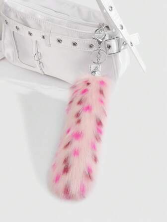 Grunge Punk 1 Stück stylischer und eleganter vielseitiger Schlüsselanhänger/Taschenanhänger mit bunten Punkten und Kunstfelltierschwanz, geeignet für Frauen, als Alltagsaccessoire oder Festivalgeschenk