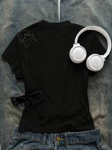 INAWLY Women's Round Neck Short Sleeve Heart Printed Casual Simple T-Shirt, Everyday Wear Graphic Tees Women Tops