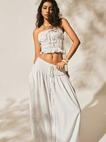 Easelle 白色编织系带抹胸上衣和半裙两件套女装 - 白色 - 查看 3