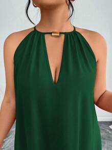 Elenzga Women's Fashion Elegant Solid Color Halter Neck Loose Plus Size Dress, Valentine's Red, New Year