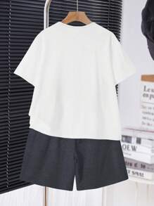 SHEIN 2pcs/Set Tween Boys Casual Minimalist Round Neck Short Sleeve T-Shirt And Shorts Set, Suitable For Summer - Multicolor - View 2