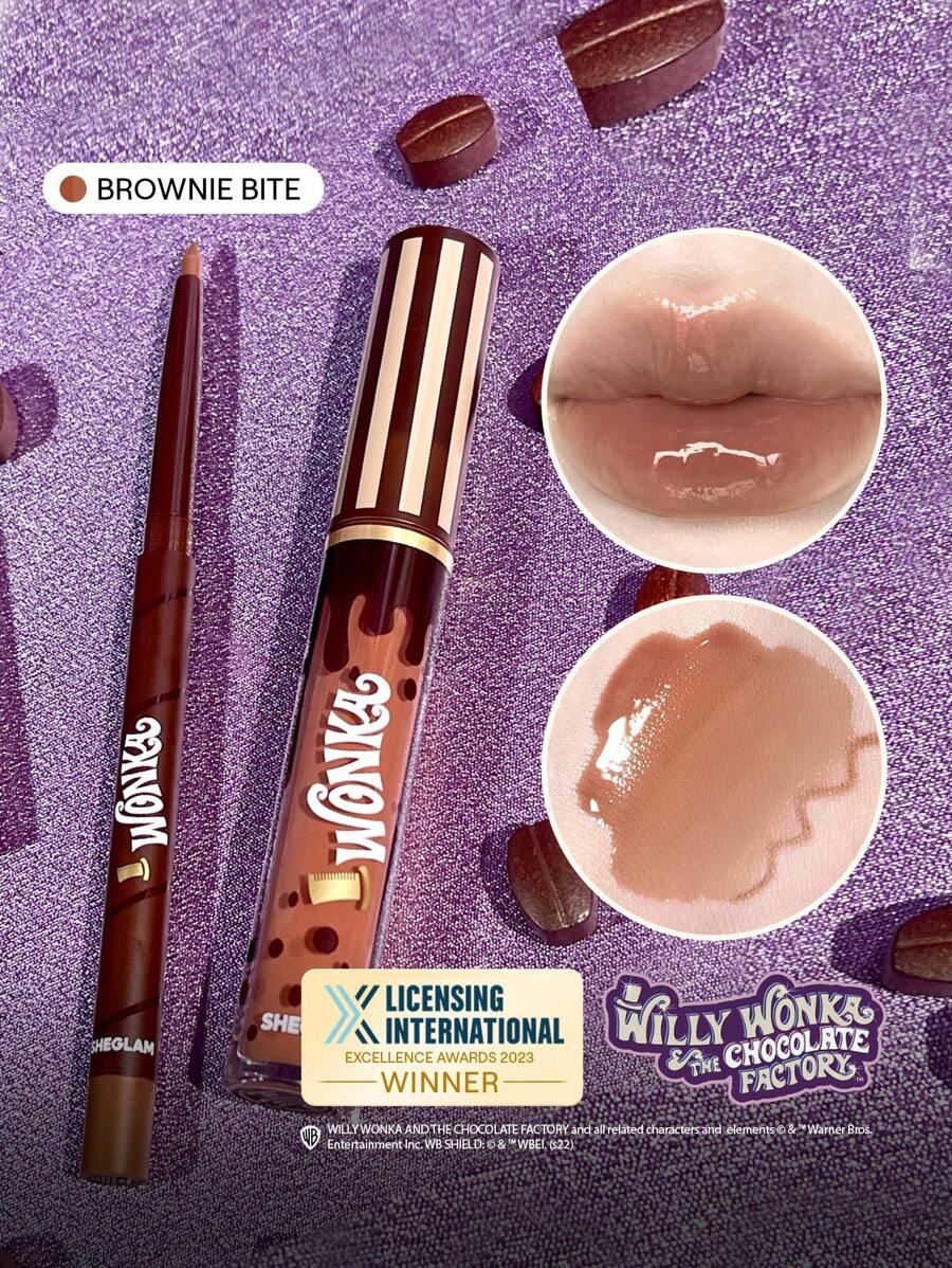 Willy wonka | SHEGLAM Cocoa Kiss Lip Duo-Brownie Bite Brown Liquid Lipstick Brand Beauty Makeup Face Paint Cosmetic For Women Girls Perfect For Fall Winter Ideal For Y2K Fancy Fashion Suitable For Birthday Christmas Present Party Ready Best Color
