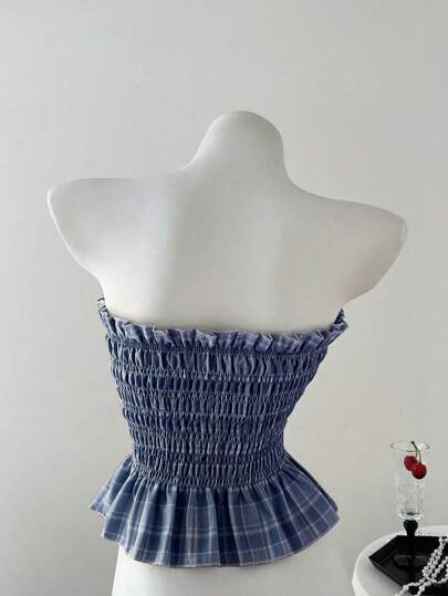 Elamini Áo croptop ôm dáng, bèo nhún, thắt nơ dành cho nữ, thích hợp mặc mùa xuân/hè.