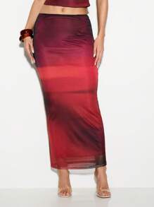 KIZN Modernes Mesh-Outfit mit Two-Piece, transparent für Club-Partys, Set mit Off-Shoulder Crop-Top und Maxi-Rock für besondere Anlässe und Events