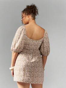 MISSGUIDED MISSGUIDED PLUS Vestido corto con escote cuadrado y estampado, vestido de verano lindo