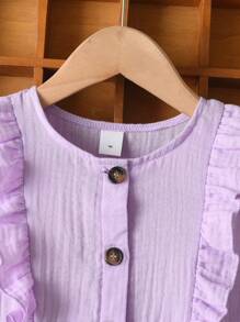 SHEIN Young Girl Purple Belt With Ruffle Hem Summer Casual Jumpsuit Romper For Girls  Toddler Summer Girl Clothes, School, Campus, College - Purple - View 4