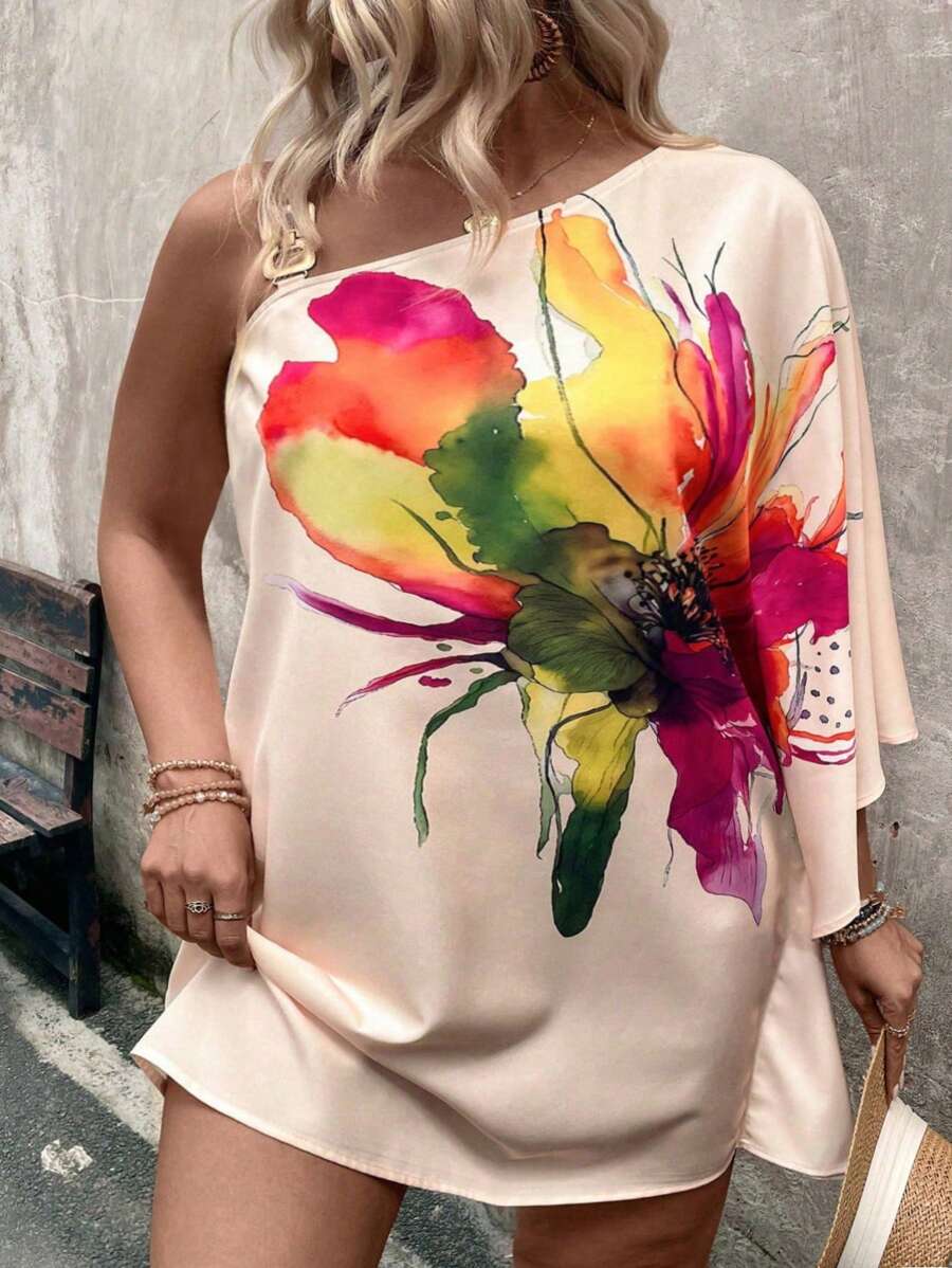 Breezaya 大码波西米亚风编织花卉印花单肩女士节日连衣裙，适合情人节、夏季