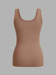 SHEIN Essnce 3pcs Set Casual Minimalist Black, Khaki, Navy Blue Fitted Women's Round Neck Camisole, Suitable For Summer - Multicolor - View 8