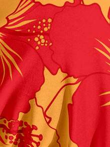 Swim Mod Plus Size Women's Tropical Floral Print Decorated Fashion Halter Bikini Top, For Summer Vacation - Multicolor - View 3