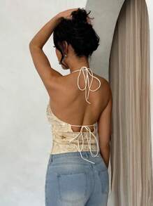 Glamine Women's Solid Color Spaghetti Strap Backless Sexy Sequin Camisole Top - Silver - View 2