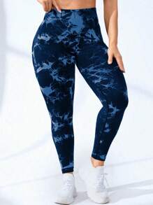 Easithlete Pantaloni de yoga cu talie înaltă, fără sudură, cu vopsire în cravată pentru femei