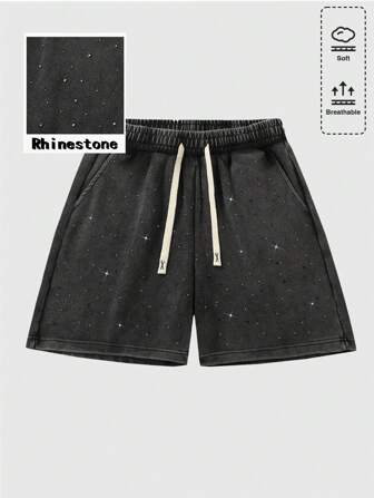 Short pour hommes à la mode, lavé avec des diamants scintillants ornés, pour l'été