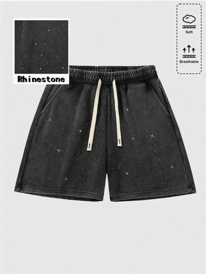 Pantaloncini da uomo alla moda lavati con decorazioni di diamanti scintillanti, per l'estate