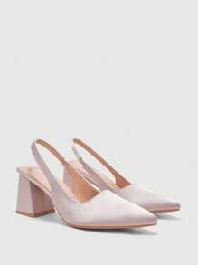 CUCCOO BIZCHIC Fashion Pink Satin Pointed Toe Chunky Heel Pumps, Suitable For Commuting, Dating, Party, Events For Christmas Spring Shoes - Pink - View 2