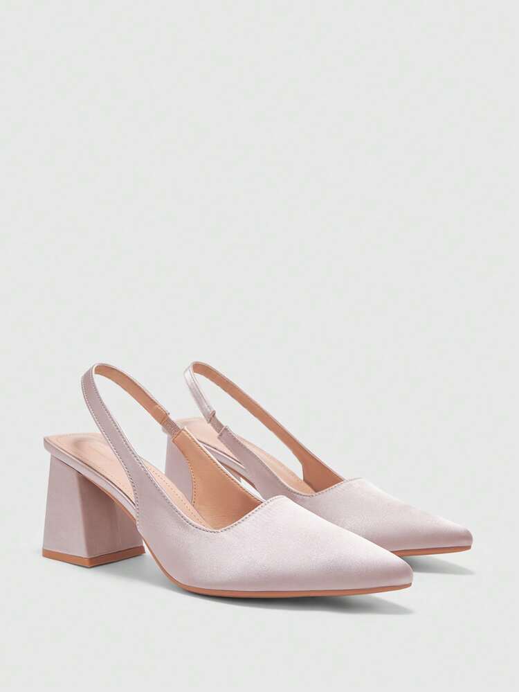 CUCCOO BIZCHIC Fashion Pink Satin Pointed Toe Chunky Heel Pumps, Suitable For Commuting, Dating, Party, Events For Christmas Spring Shoes