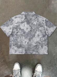 Manfinity Streetrush Camisa con cremallera para hombres con estampado de pintura al óleo azul, girasol, letra y Pegaso