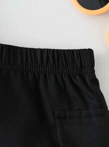 SHEIN Baby Jungen Lässig Outdoor Set, Vorne offenes Poloshirt mit süßem Tier- und Slogan-Aufdruck, Hose mit Taschen und Fischerhut