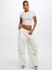 SUMWON WOMEN Camiseta corta de estilo Y2K con mangas cortas, ajustada, para verano, festivales, fiestas, clubes y uso urbano