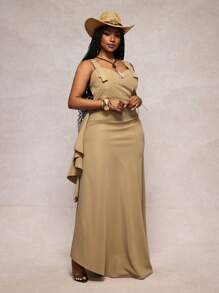 Slaydiva فستان ربيع/صيف 2025 للنساء الأنيق للذهاب للجامعة والشارع وحفلات الموسيقى وأعياد الميلاد، مناسب للتخرج والارتداء اليومي والتنسيق مع أي إطلالة، لون أرضي مكعب بخصر مناسب وذيل غير متماثل متجعد بمقاسات كبيرة