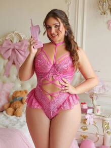 PetitDoll PetitDoll 1pc Plus Size Lace & Mesh Spliced Underwire Sexy Bodysuit