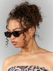 MISSGUIDED Designer Statement Glasses Tortoise Shell Frame Retro Rectangle Vintage Style Metal Side Detail European Fashion Spring Summer Shades
