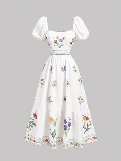 SHEIN MOD Women's Floral Print Bohemian Dress For Vacation, Romance, Women's Summer Wear, Women's Resort Wear, Women's Beach Wear, Women's Floral Dress, Western Wears,Summer Dresses For Women,Easter Dress Women,Prom Dress,Beach Outfits For Woman,Wedding Guest Dress Women,Sun Dresses For Women,Graduation Dress,Birthday Dresses For Women,Concert Outfit Women,Rave Outfits Festival,Tea Party Outfit,Western Wear Women,Outfits